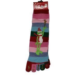 Christmas, Holiday Toe Socks, Frog Character, colorful fits shoe size 4-10.5